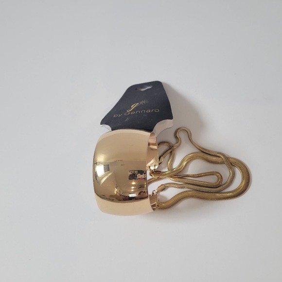 Gennaro Jewelry - G By Gennaro Gold Tone Cuff / Bracelet With Gold Tone Herringbone Chain Accents